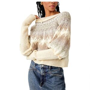 Free People Women’s Home For The Holidays Shades of Cream Combo Sweater NWT XS